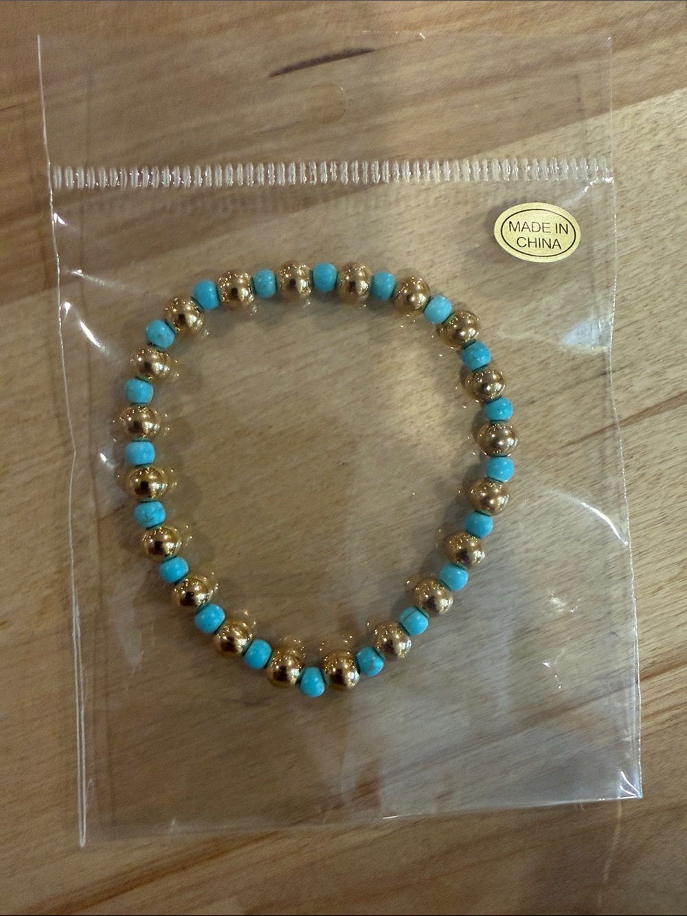 Plunder Gold & Turquoise Bead Stretch Bracelet - Picture 4 of 4